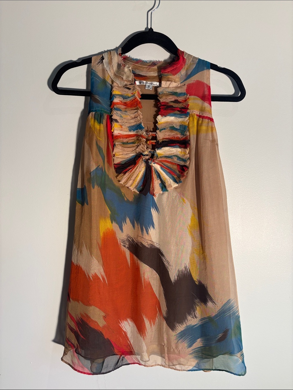Multicolor Ruffle Neck Sleeveless Tank